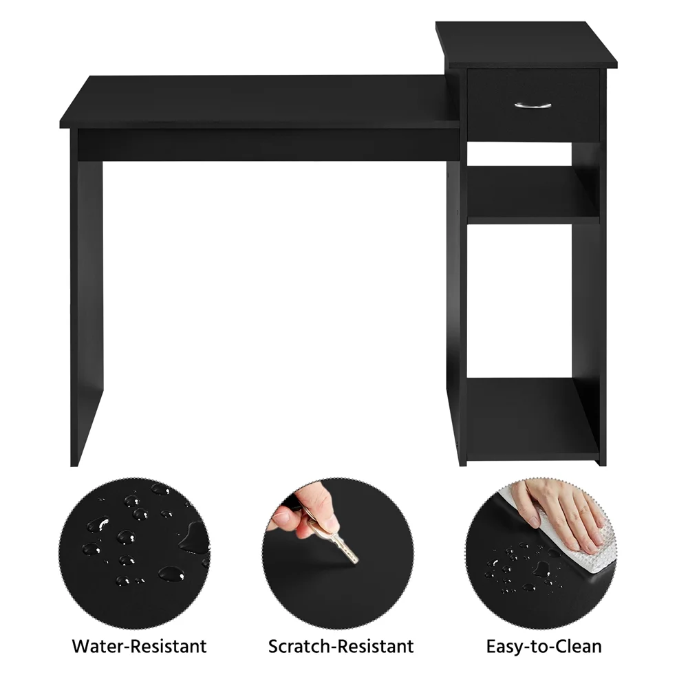 Yaheetech Computer Desk with Drawer & Shelves, Black