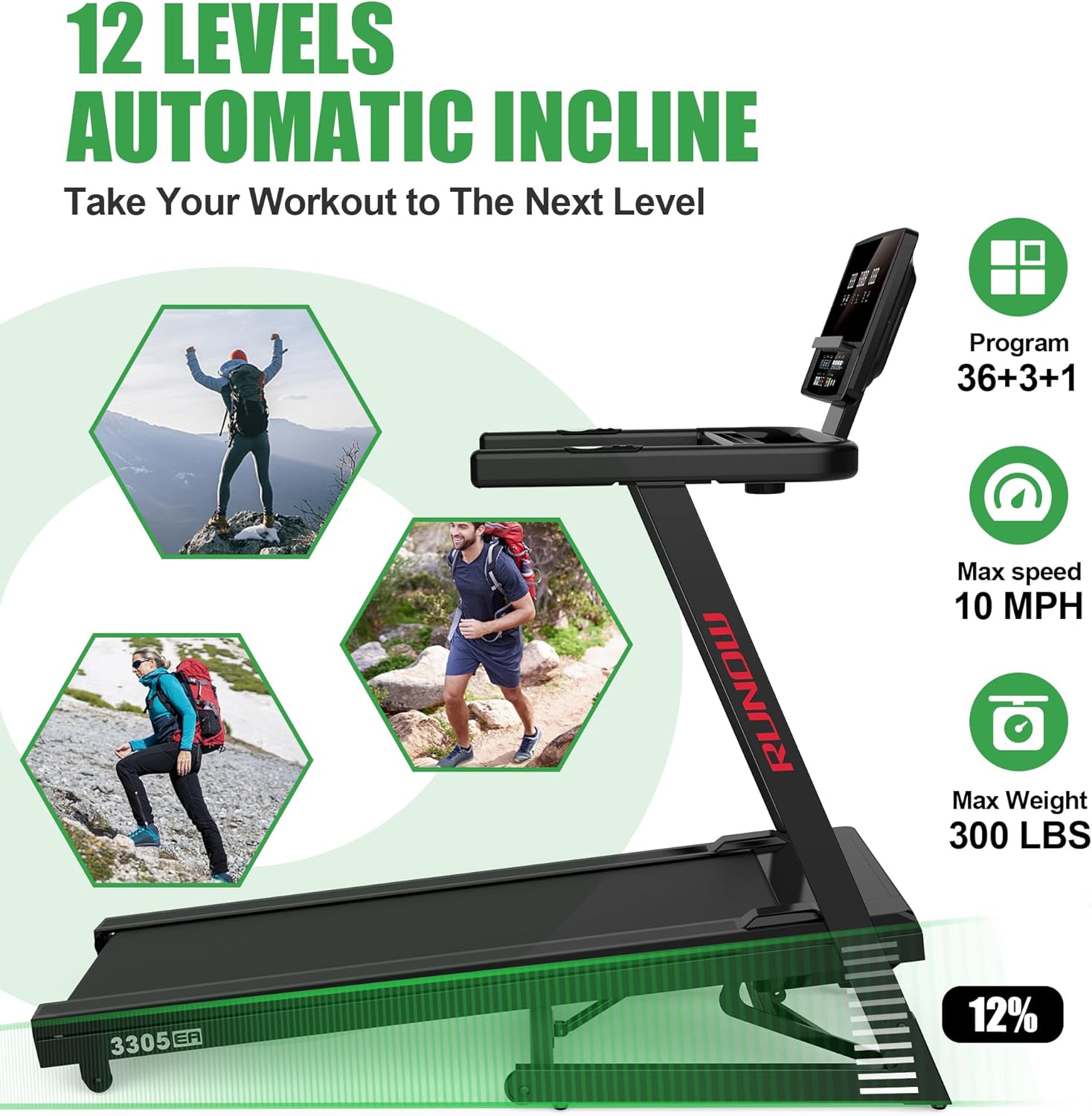 RUNOW Treadmills for Home with 0-12% Auto Incline, Folding Treadmill Perfect for Walking and Running, Built-in Speakers and Customized Programs Bring Superior Training Experience