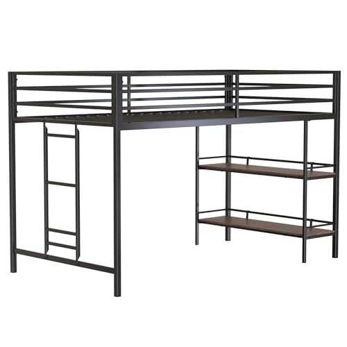 Twin Size Loft Bed with Desk and Storage Stairs, Heavy Duty Metal Loftbed Frame w/Safety Guardrail for Kids, Teens, Adults, No Box Spring Needed, Space-Saving Design, Black