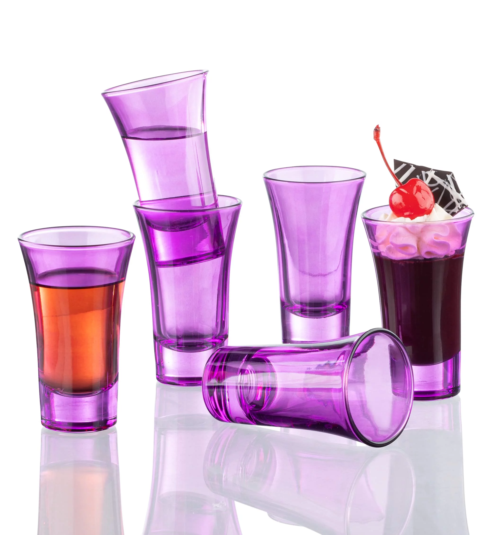 M&N Home Purple Shot Glasses, 2 Oz Set of 6 Colored Shot Glasses with Heavy Base, Whiskey Glasses, Tequila Shot Glasses, Cocktail Glasses, Round Shot Glasses for Vodka, Spirits & Liquors (Purple Set)