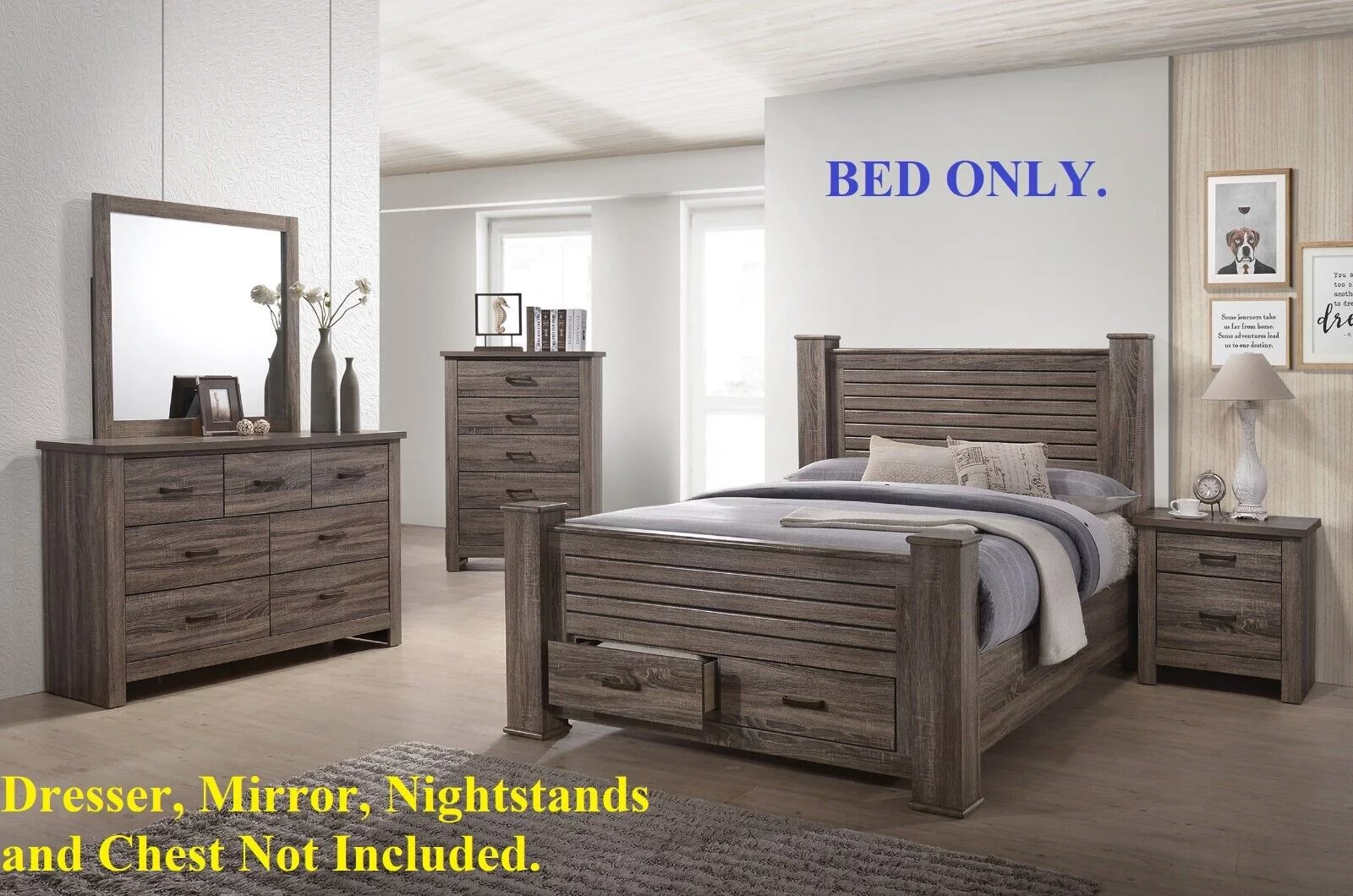 Eastern King Size Bed 1pc Bedroom Furniture Crafted Bed Headboard Footboard Storage Drawers Wooden Natural Finish