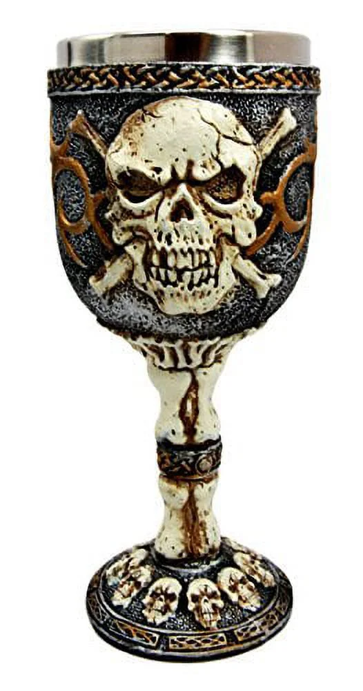 Skeleton Cross Bones Cracked Skull Ocean Graveyard Wine Goblet Chalice Figurine