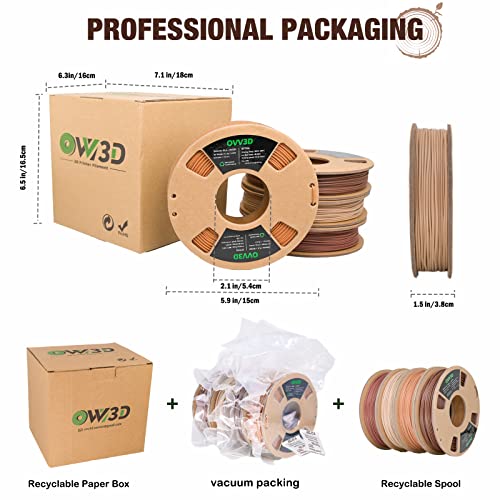 OVV3D Wood 3D Printer Filament Bundle - Wood PLA Filament 1.75mm, 200g x 4 Pack (Walnut, Oak, Cherry, Teak)