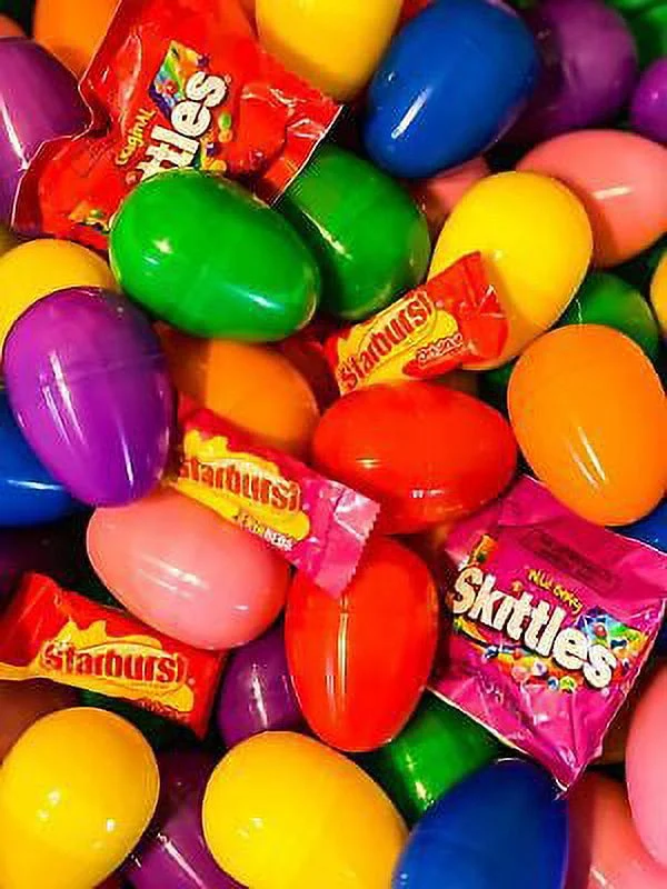 Starburst and Skittles Candy Filled Easter Eggs for Easter Hunt Basket Stuffers