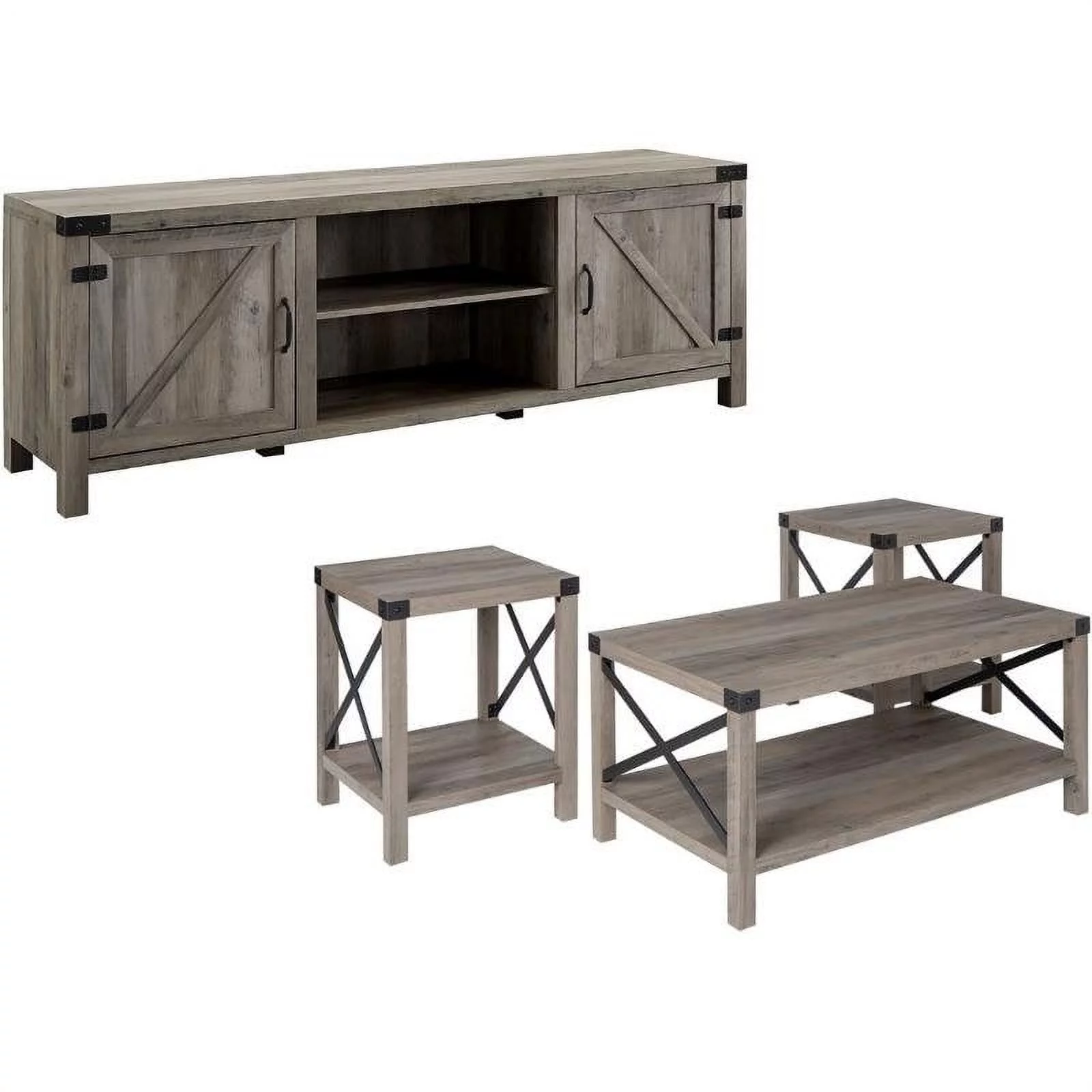Home Square 4 Piece Set with TV Stand, Coffee Table and 2 End Tables in Gray