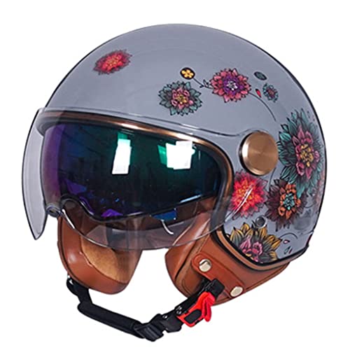 Men's Women's Retro Creative Motorcycle Half Helmet,DOT Certified,Urban Commute 3/4 Face Breathable Motorbike Helmets with Double Visor Helmet,for Cruiser Scooter Moped ATV Helmet