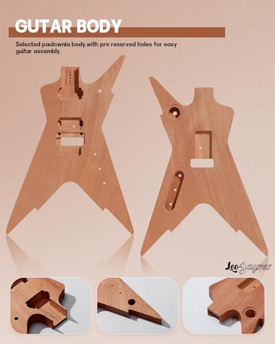 Leo Jaymz DIY Single Cut Electric Guitar Kits with Mahogany Body and Neck - Rosewood Fingerboard and All Components Included (LP Hollow)