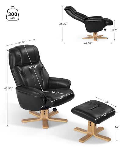 BedsPick Recliner Chair with Ottoman, 360° Swivel Reclining for Living Room Bedroom Office Rv Small Space, Comfy Modern Accent Arm Chairs, Faux Leather (Midnight)
