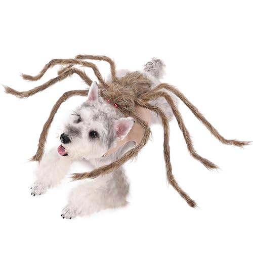 Halloween Spider Costume for Dog Cat, Brun and Black, with 8 Legs, Adjustable Party Decoration, Medium