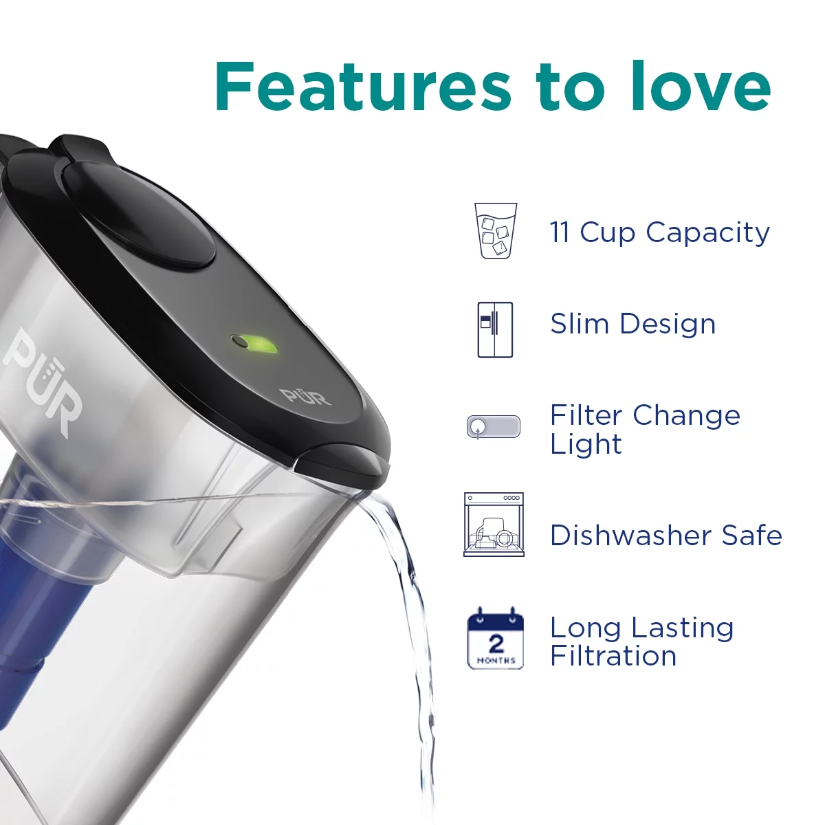 PUR PLUS 11-Cup Water Pitcher Filtration System, W 9.6
