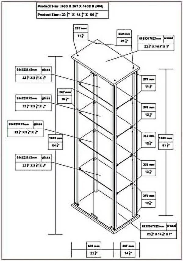 Traditional 5 Shelf Glass Curio Cabinet In Black