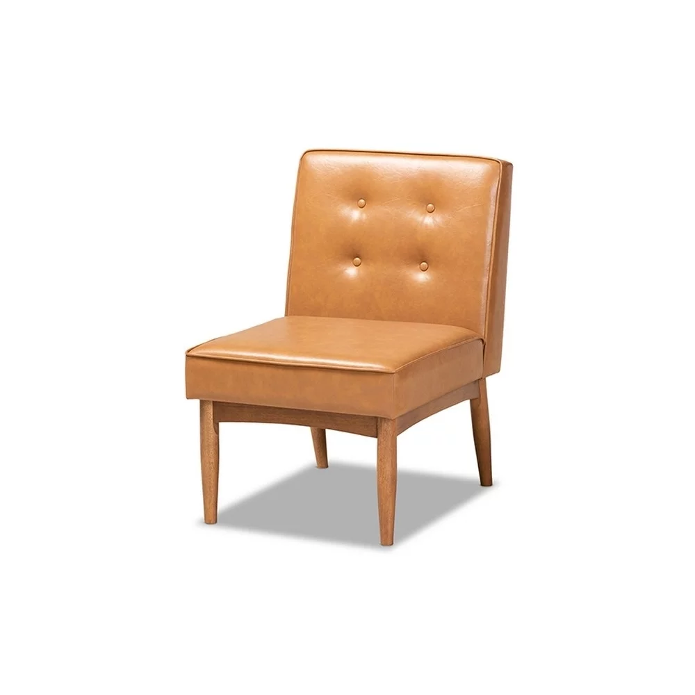 Arvid Mid-Century Modern Tan Faux Leather Upholstered and Walnut Brown Finished Wood Dining Chair
