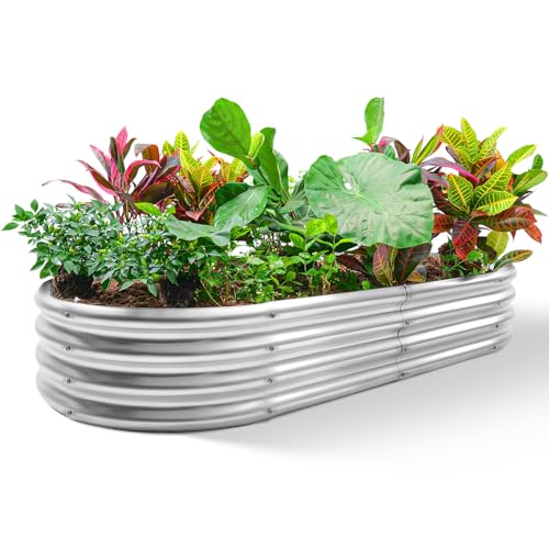 Land Guard 5.3ft × 2.7ft Galvanized Raised Garden Bed Kit, Galvanized Planter Garden Boxes Outdoor, Oval Large Metal Garden Bed for Vegetables……
