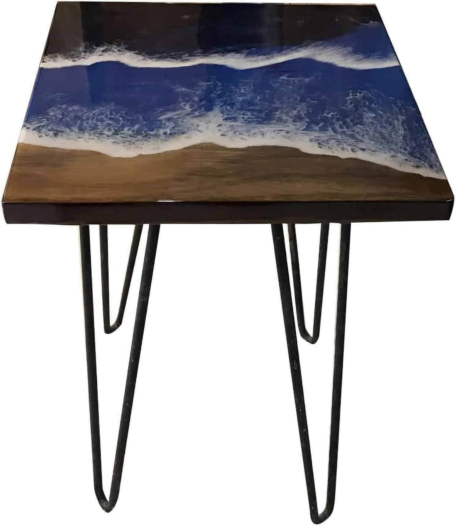 Epoxy Resin Natural Edge Decoration Wood End Coffee Table Blue Resin River End Handmade Crafts Table Hairpin Legs Room Decor Living Room Ornament Housewarming Gift (WWAAN15911A185)