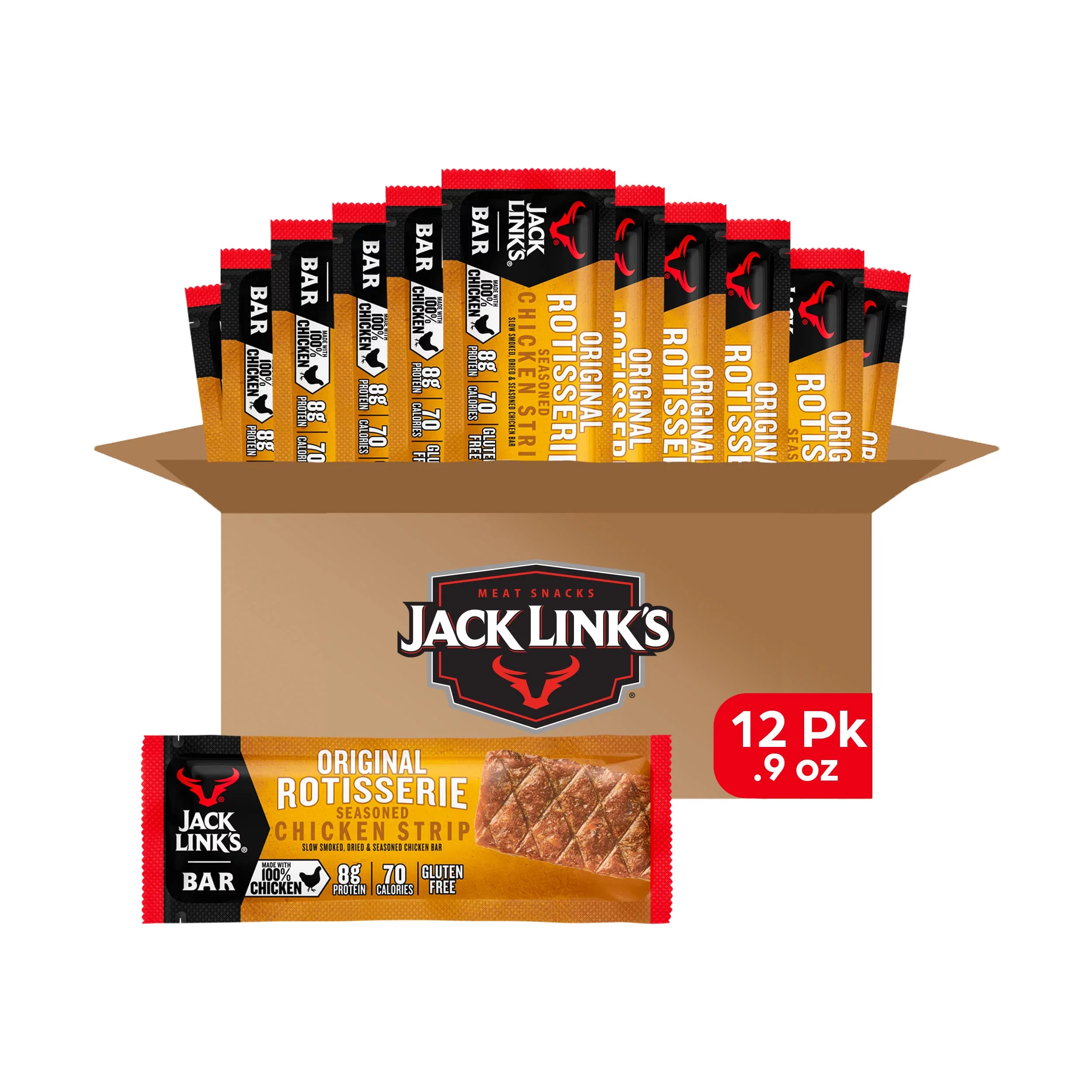 Jack Link,S Meat Bars, Rotisserie Chicken, 12 Count - 8G Of Protein And 70 Calories Per Protein Bar, Made With Premium Chicken, No Added Msg - Keto Friendly And Gluten Free Snacks