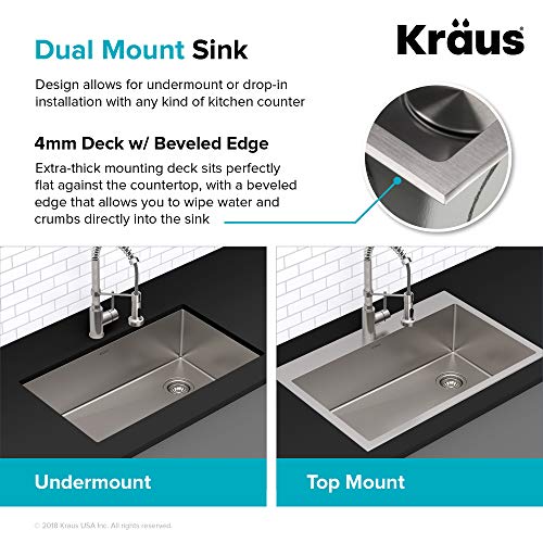 KRAUS Standart PRO 22-inch Drop-In Top Mount 16 Gauge Stainless Steel Single Bowl Laundry Utility Sink, KHT301-22L