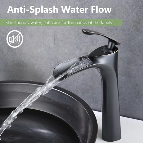 Bathroom Vessel Sink Faucet, Waterfall Oil Rubbed Bronze Bathroom Faucet, Vessel Faucet, Tall Body 1 Hole Single Handle with Pop Up Drain Combo Vanity Mixer Tap Basin Bowl Sink