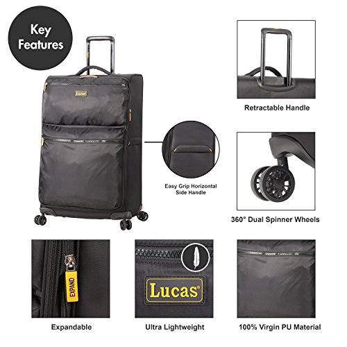 Lucas Designer Luggage Collection - Expandable 24 Inch Softside Bag - Durable Mid-sized Ultra Lightweight Checked Suitcase with 8-Rolling Spinner Wheels (Royal Blue)