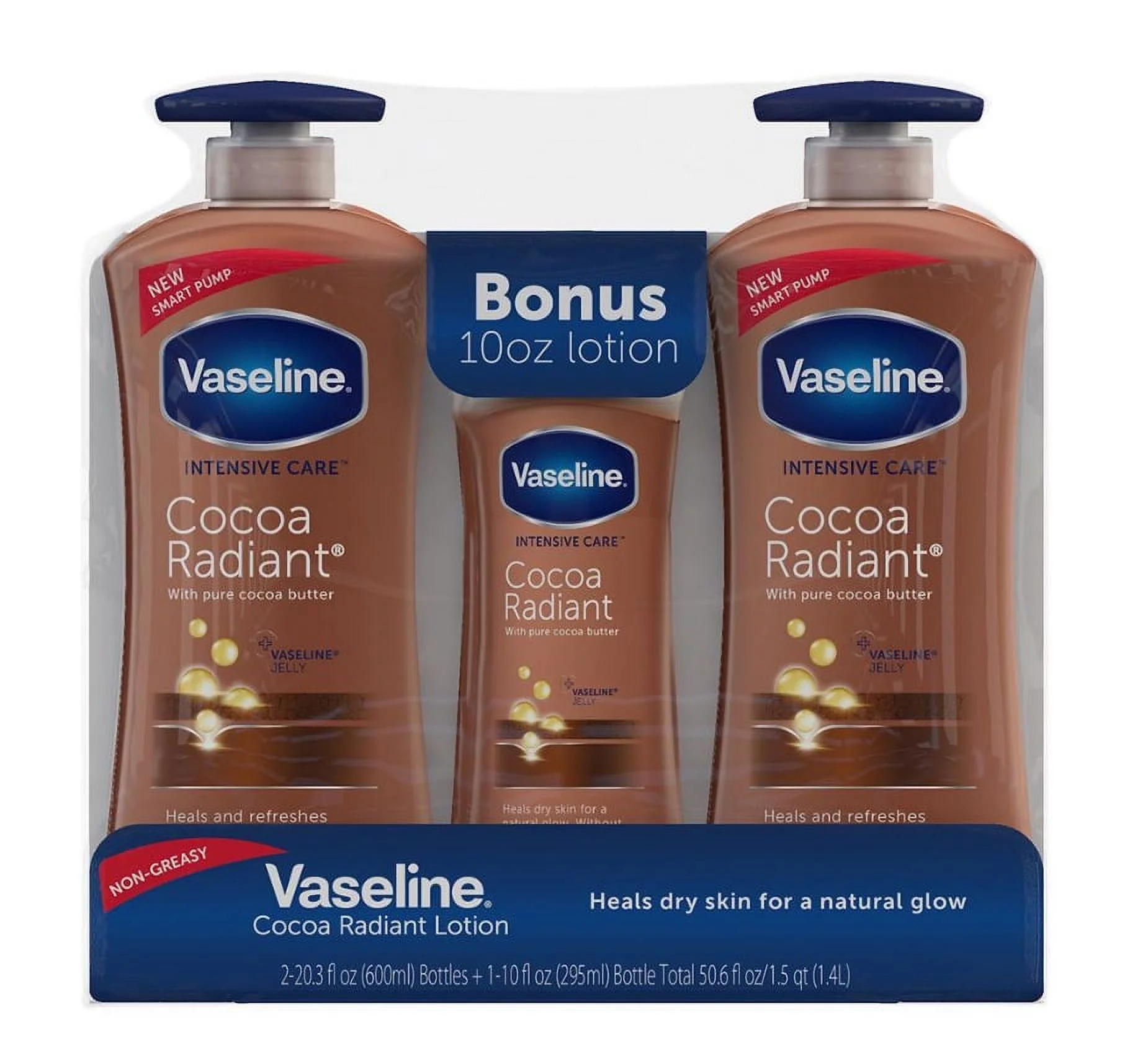 Vaseline Intensive Repair Cocoa Radiant Body Lotion, 2 pk./20.3 fl. oz. with Bonus Bottle, 10 oz.