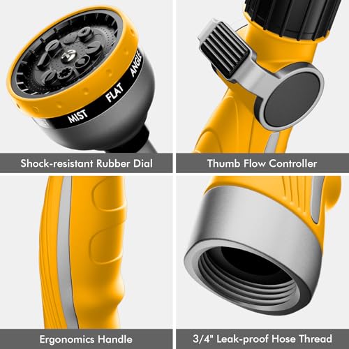 RESTMO Watering Wand Heavy Duty, Metal Garden Hose Wand with 10 Spray Patterns, 15-Inch Long Hose Nozzle Sprayer with Thumb Flow Control, Ideal to Water Hanging Baskets and Shrubs