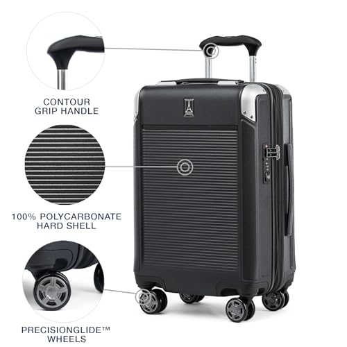 Travelpro Platinum Elite Hardside Expandable Carry on Luggage, 8 Wheel Spinner, TSA Lock, Hard Shell Polycarbonate Suitcase, Metallic Sand, Compact Carry on 20-Inch