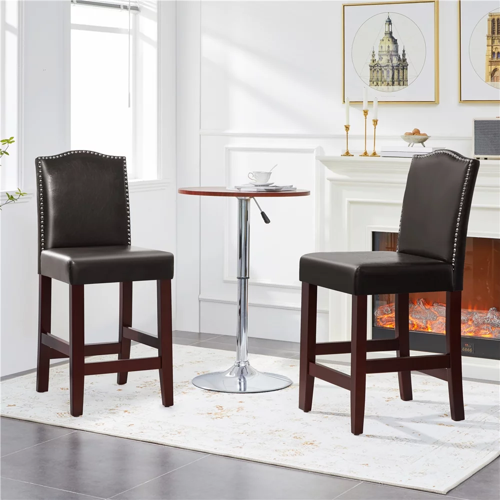 Easyfashion 2pcs Faux Leather Dining Chairs, Brown