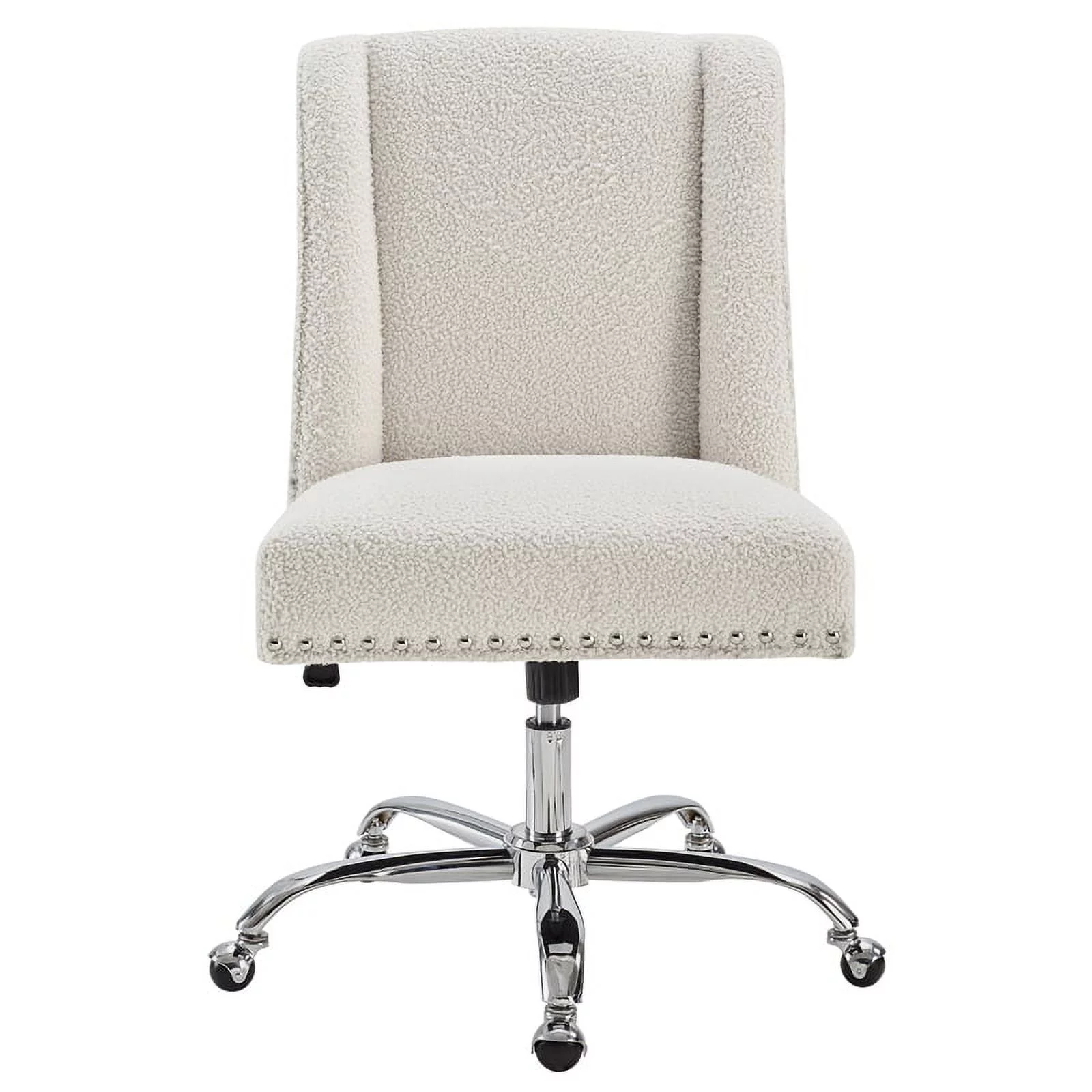 Riverbay Furniture Upholstered Swivel Office Chair in Cream Sherpa