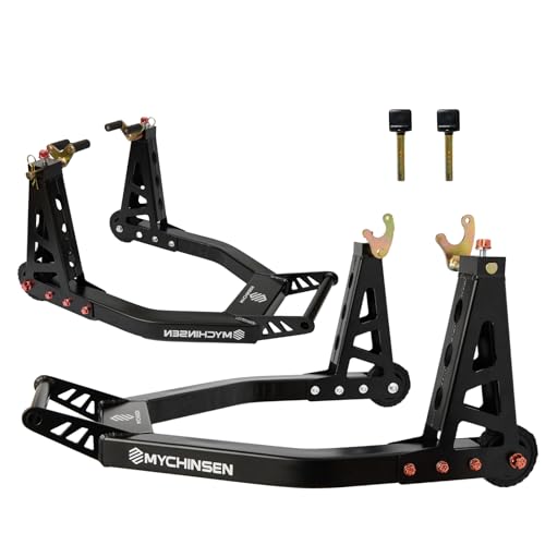 880lbs Aluminum Motorcycle Stand Front and Rear Combo Wheel Lift Stands,with U+L Adjustable Swingarm Spool Paddock Stands,Compatible with Suzuki Yamaha Honda Kawasak BMW Motorcycles,Black