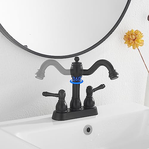 GGStudy 360° Swivel Antique Brass Bathroom Vessel Sink Faucet Single Handle One Hole Matching with Pop Up Drain