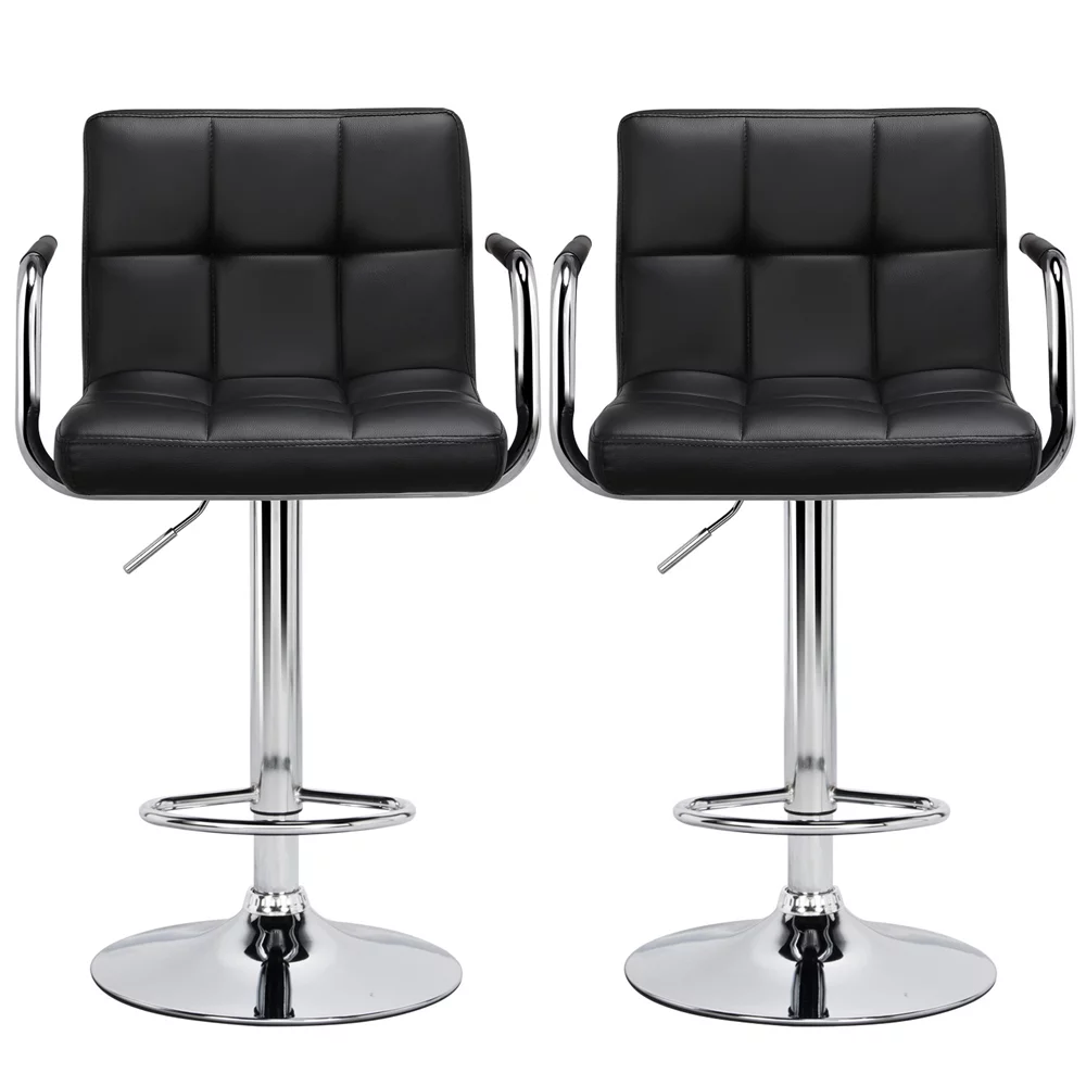Alden Design Bar Stool with 360-Degree Swivel & Adjustable Height, Black, Set of 2