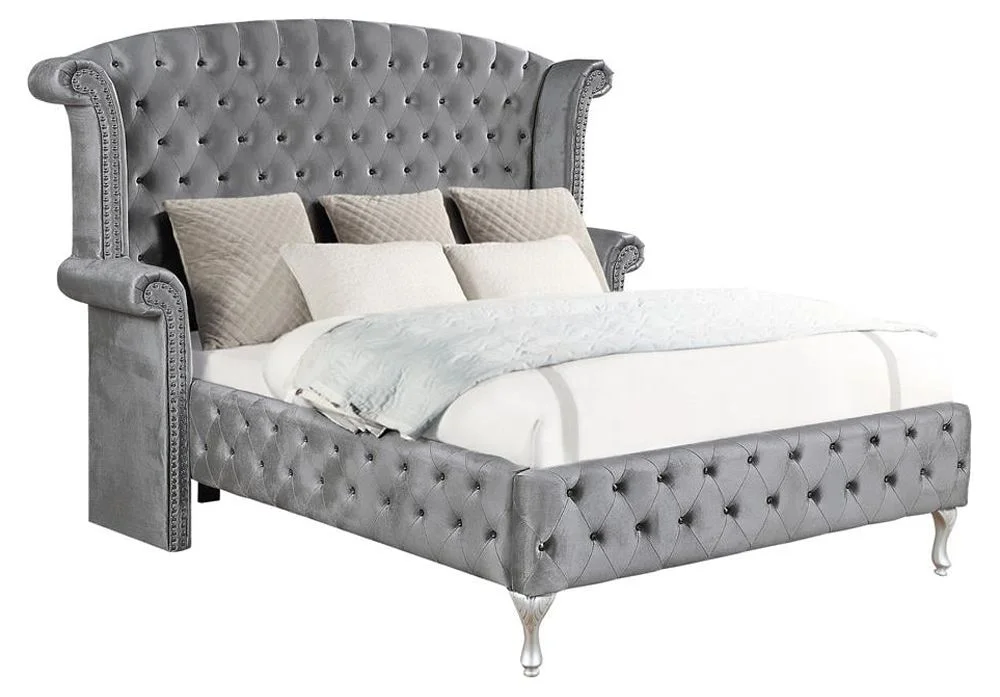 Coaster Deanna Eastern King Contemporary Tufted Velvet Upholstered Bed Gray