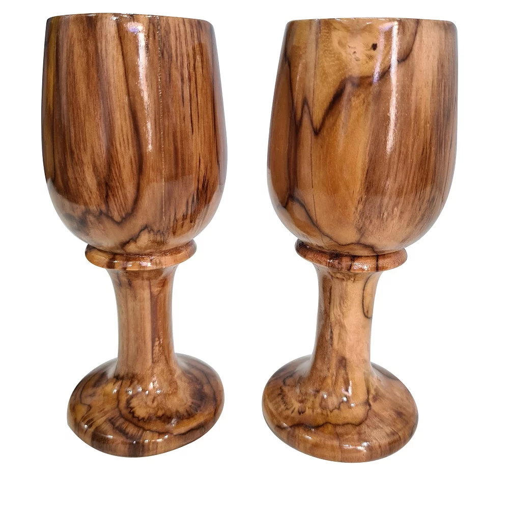 collectiblesBuy Handmade Rustic Dark Brown Wooden Wine Glass Vintage Wood Goblet Drinkware Cup Set of 2