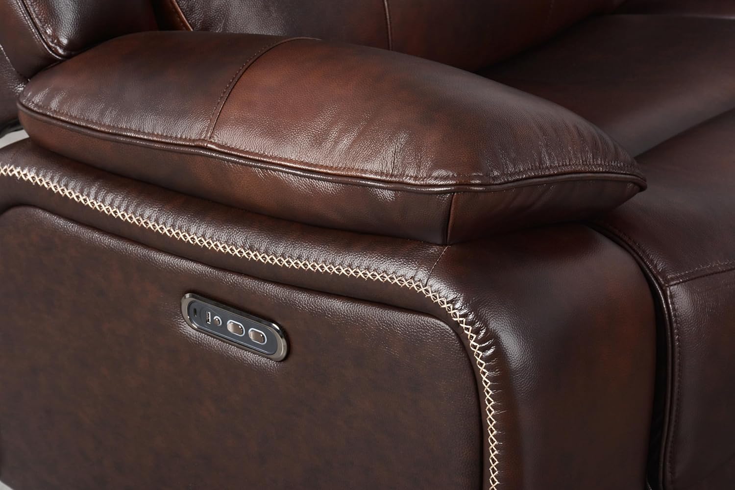 Abbyson Living Vanessa Top Grain Leather 6 Piece Power Reclining Sectional, Brown