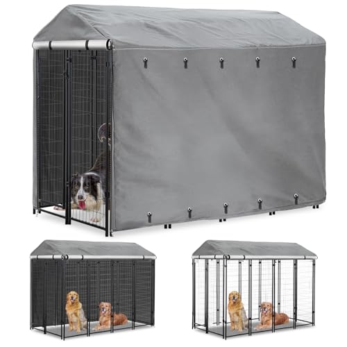 Outdoor Dog Kennel Cover 8'Dx4'Wx6'H Full Coverage Windproof Anti-UV.with Transparent PVC Window and Breathable Mesh.Waterproof Dog Kennel Cover for Multiple Brands of Dog Kennels,Cover Only.(Black)