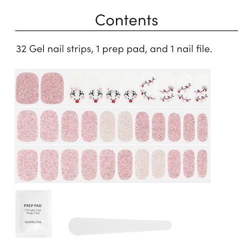 Dashing Diva Gloss Nail Strips - Santa Baby | UV Free, Chip Resistant, Long Lasting Gel Nail Stickers | Contains 32 Nail Wraps, 1 Prep Pad, 1 Nail File