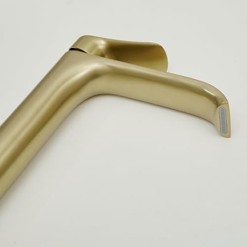 Tall Vessel Sink Faucet Bathroom Waterfall Faucet Brushed Gold Finished Single Handle Matte Black Vanity Bathroom Faucet Basin Mixer Tap with Water Supply Hose and Pop Up Sink Drain