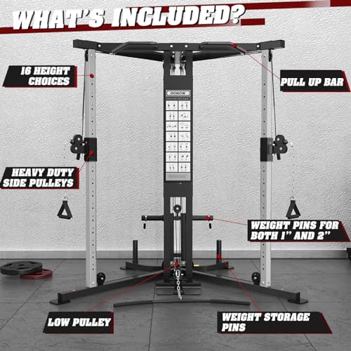 DONOW Cable Crossover Machine, Cable Fly Machine Home Gym System Workout Station with Dual Pulley System Pull-Up Bar Cable Bar and LAT Pull Down System