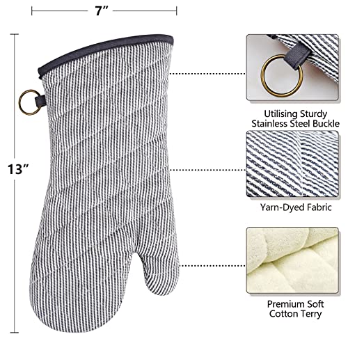 1 Pair Yarn Dyed Oven Mitts 100% Cotton Heat Resistant 470 Degree Gloves Men Women Cooking Baking Barbecue BBQ Microwave Crafting Machine Washable Pot Holders Mittens (red2)