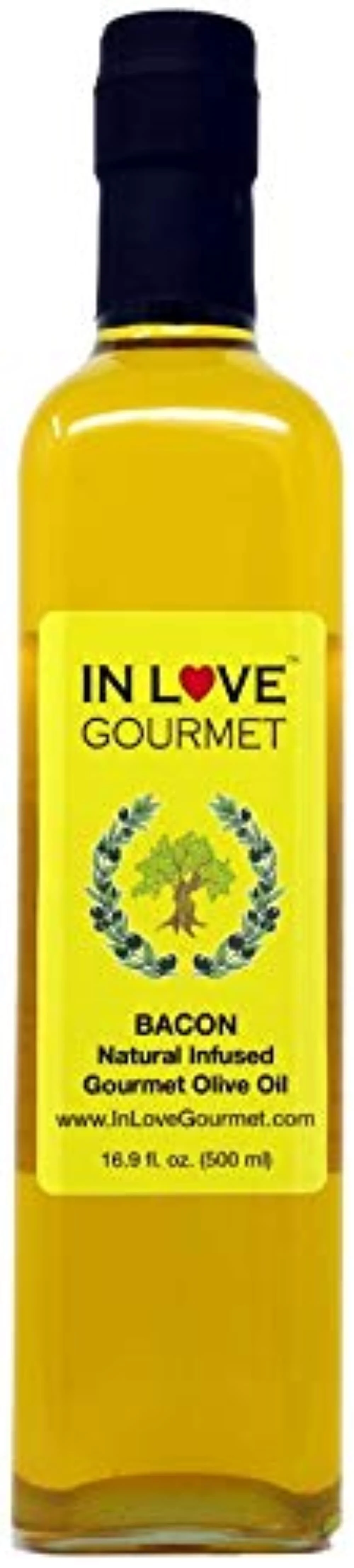 In Love Gourmet Bacon Natural Flavor Infused Olive Oil 500ml-16.9oz Best Bacon Oil Choice for Meats, Veggies, Popcorn & Breads