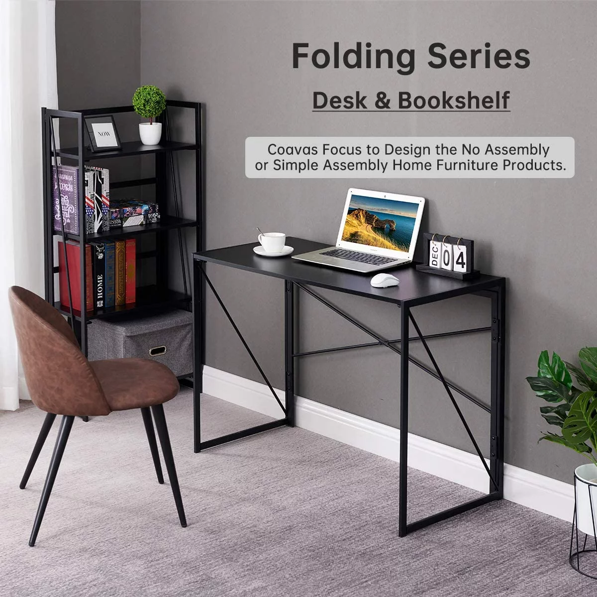 Popular Coavas Folding Desk No Assembly Required  39.4 inch Writing Computer Desk Space Saving Foldable Table Simple Home Office Desk Brown