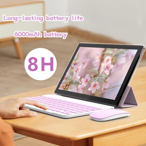 Tablet 2 in 1 Tablets 10 inch Android 14 Tablet Set with Keyboard Case Mouse Stylus Film, 8GB+64GB Tablets 10.1