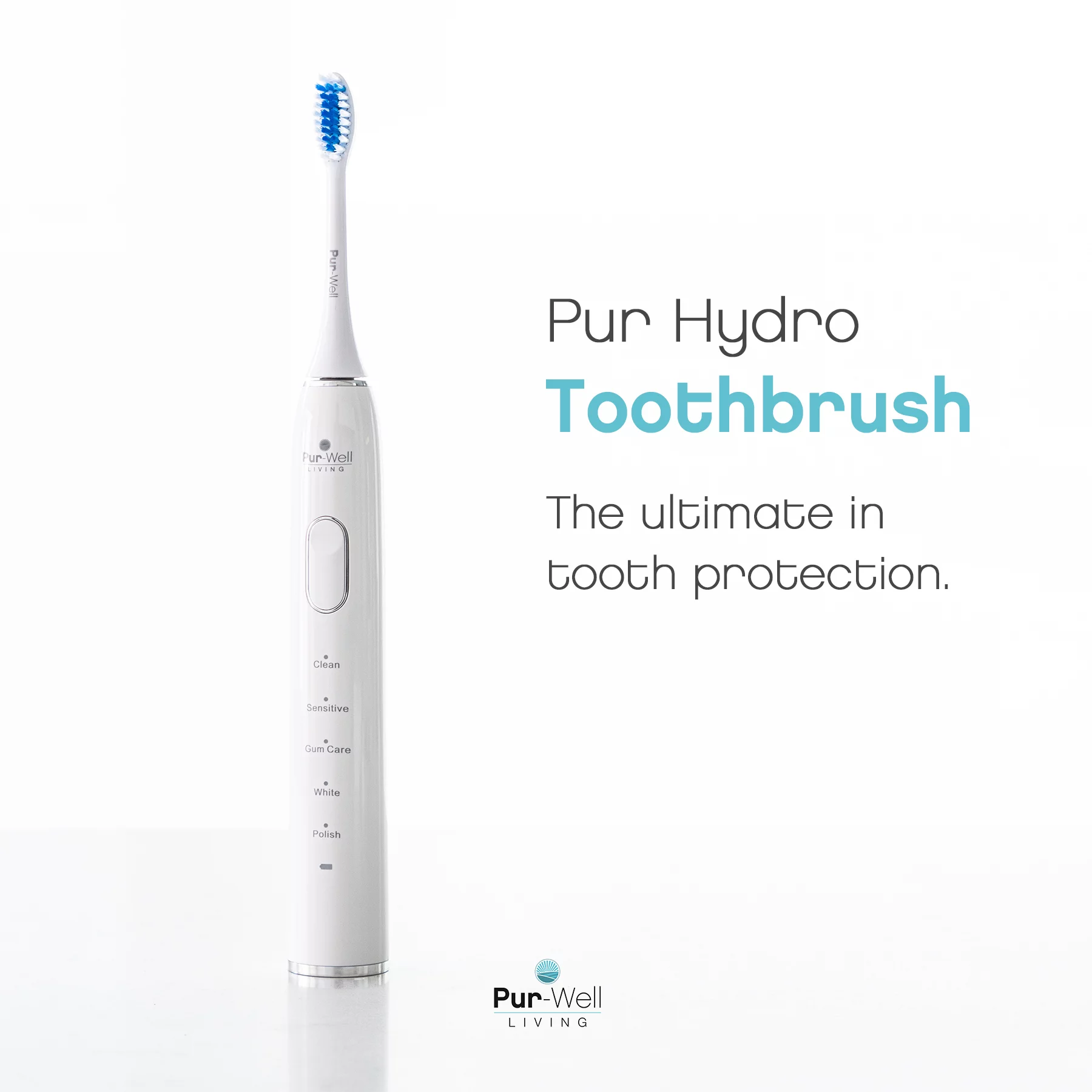 Pur-Well Living Pur-Hydro Clean Tooth Brush Dupont Brush Heads Electric USB Charging Toothbrush Waterproof (White)