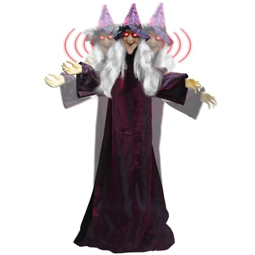 72In Halloween Animatronics Witch, Life Size Talking Animated Witch with Light Up Eyes and Creepy Sound for Halloween Outdoor, Lawn, Yard, Haunted House Decorations
