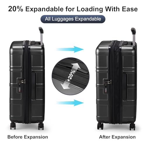 Karl home Luggage Expandable 3 Piece Set Suitcase PC+ABS Hard-Sell with TSA Lock Spinner Wheels 20in 24in 28in Travel Rolling Carry on Woman/Men Rose Gold