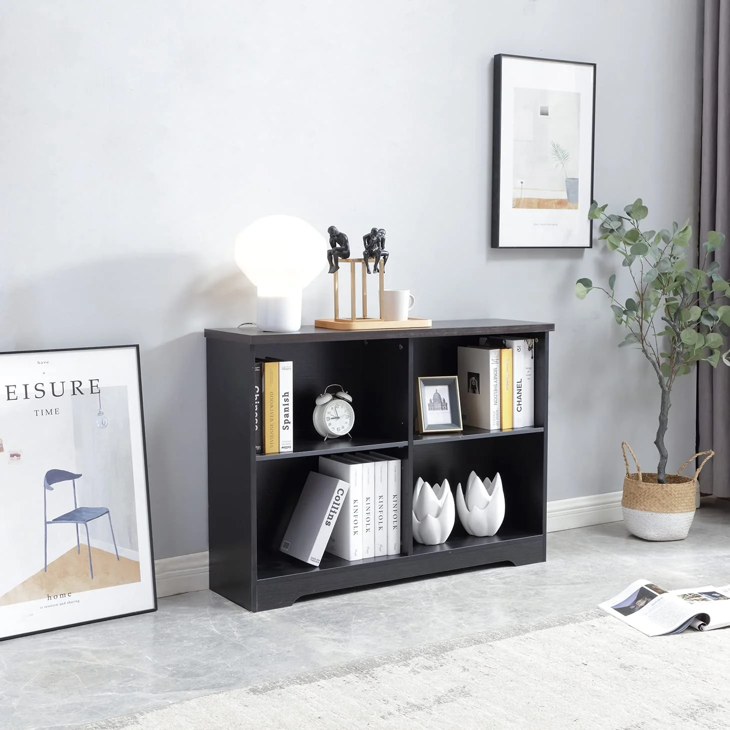 sell well Royal Woods RUIENHOME Industrial Storage Cube Wood Bookcase  2 Tier 4 Open Shelf Cabinet  Multipurpose Bookshelf  Display Cabinet for Office  Hallway  Playroom  39.37x 11.69x 28