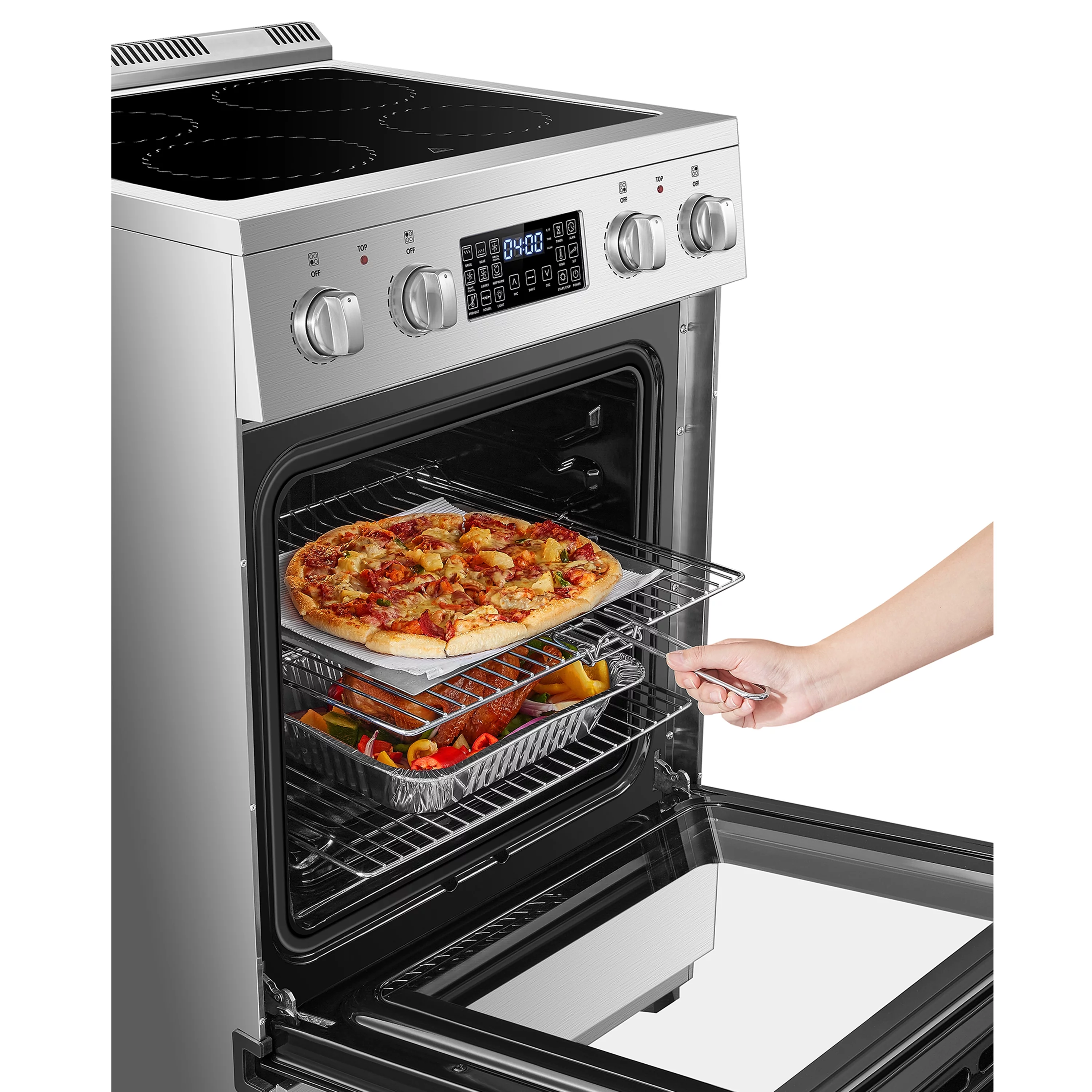 Lanbo 24 inch 2.9 Cu.ft Freestanding Electric Range with Air Fry, Rotisserie and  Convection Oven
