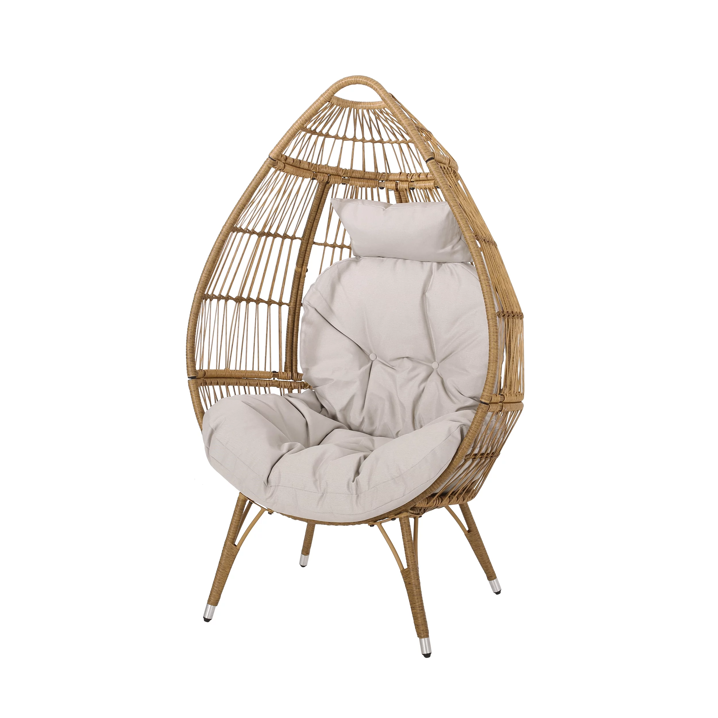 Lonna Outdoor Wicker Teardrop Chair, Beige, Light Brown