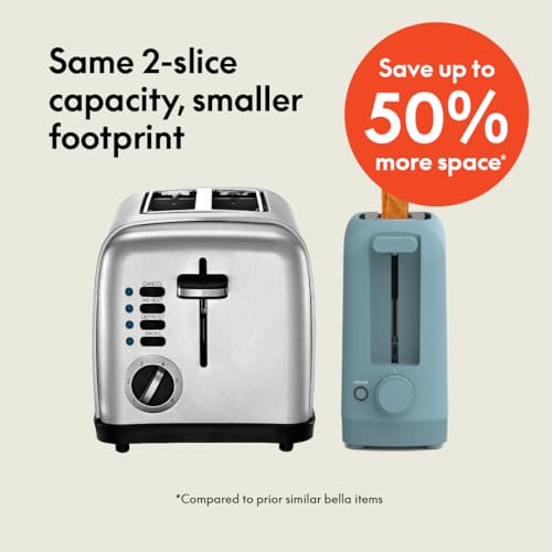 bella 2 Slice Slim Toaster, Fits-anywhere™ Kitchenware, 6 Setting Shade Control with Reheat & Cancel Buttons, Removable Crumb Tray, 10” Long Slot, Anti Jam & Auto Shutoff, 900 Watt, Oatmilk