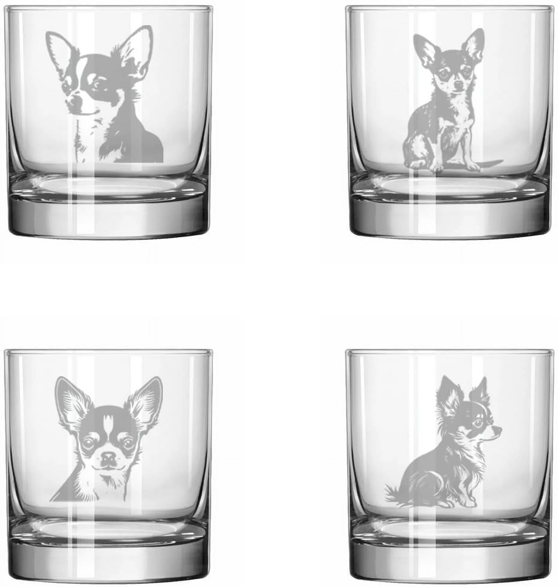 MIP Set of 4 Glass 11 oz Rocks Whiskey Glass Gift Chihuahua Collection