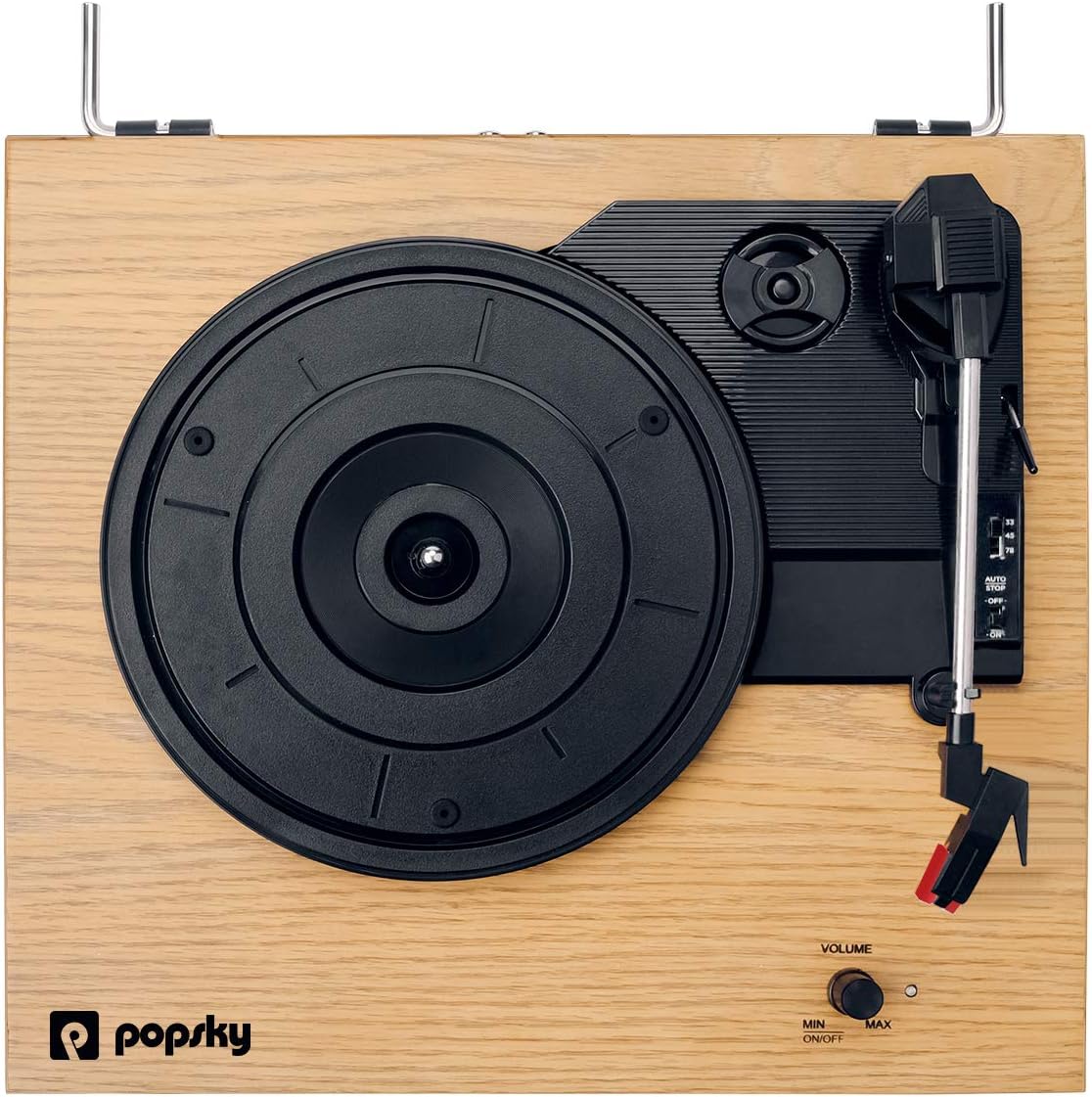 Record Player, Popsky Vintage Turntable 3-Speed Bluetooth Record Player with Speaker, Portable LP Vinyl Player, RCA Jack, Natural Wood